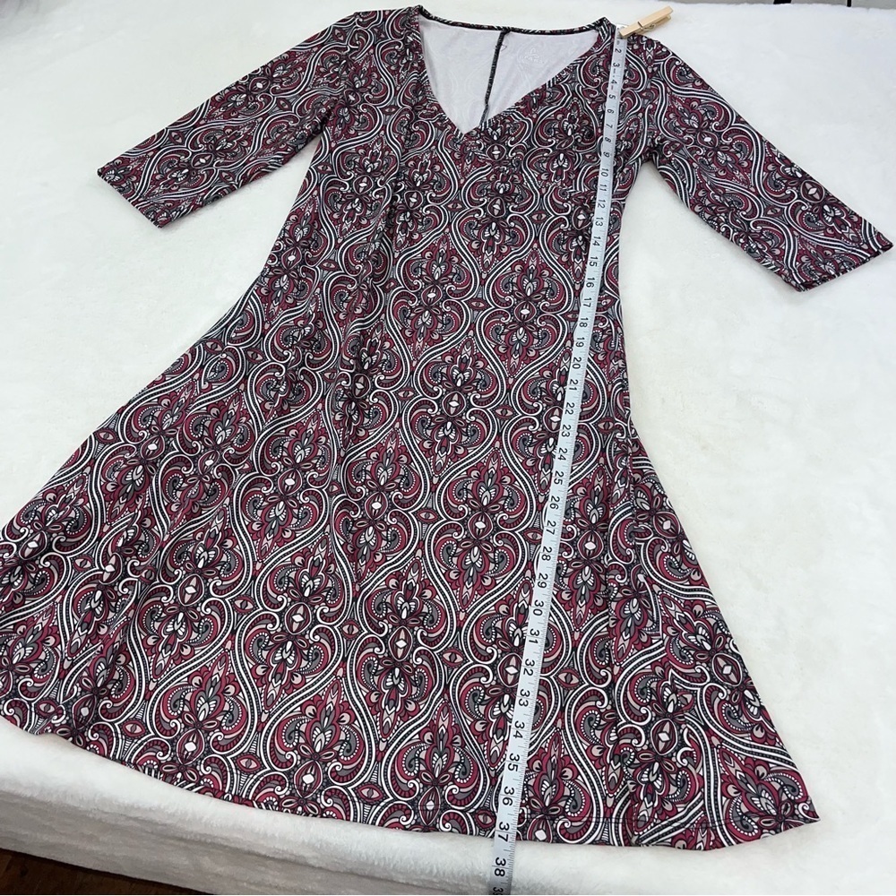 prAna Womens Veeda Red NADIA VNECK Faux Wrap DRESS 3/4 Sleeves Stretch Sz LG - Picture 11 of 12